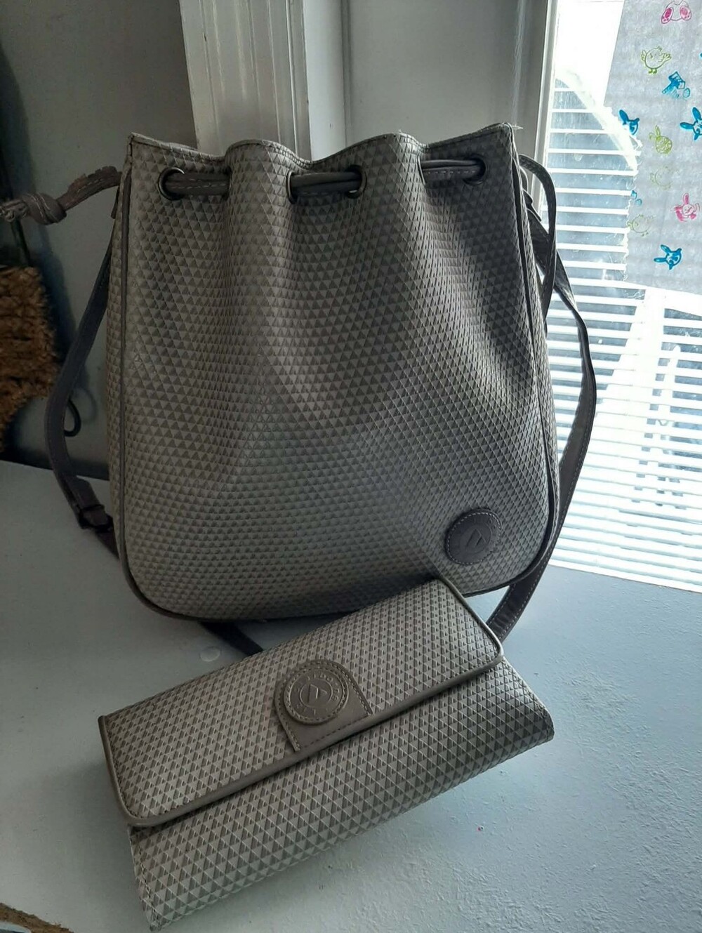 LIZ CLAIBORNE 1983 Vintage/Retired/Rare Taupe Bucket & Wallet 3 Pc Capsule Set